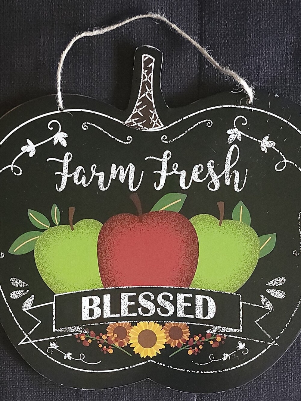 Farm Fresh Blessed Apple Chalkboard Sign - Red & Green